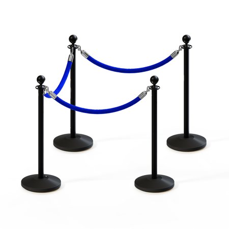 MONTOUR LINE Stanchion Post and Rope Kit Black, 4 Ball Top3 Blue Rope C-Kit-4-BK-BA-3-PVR-BL-PS